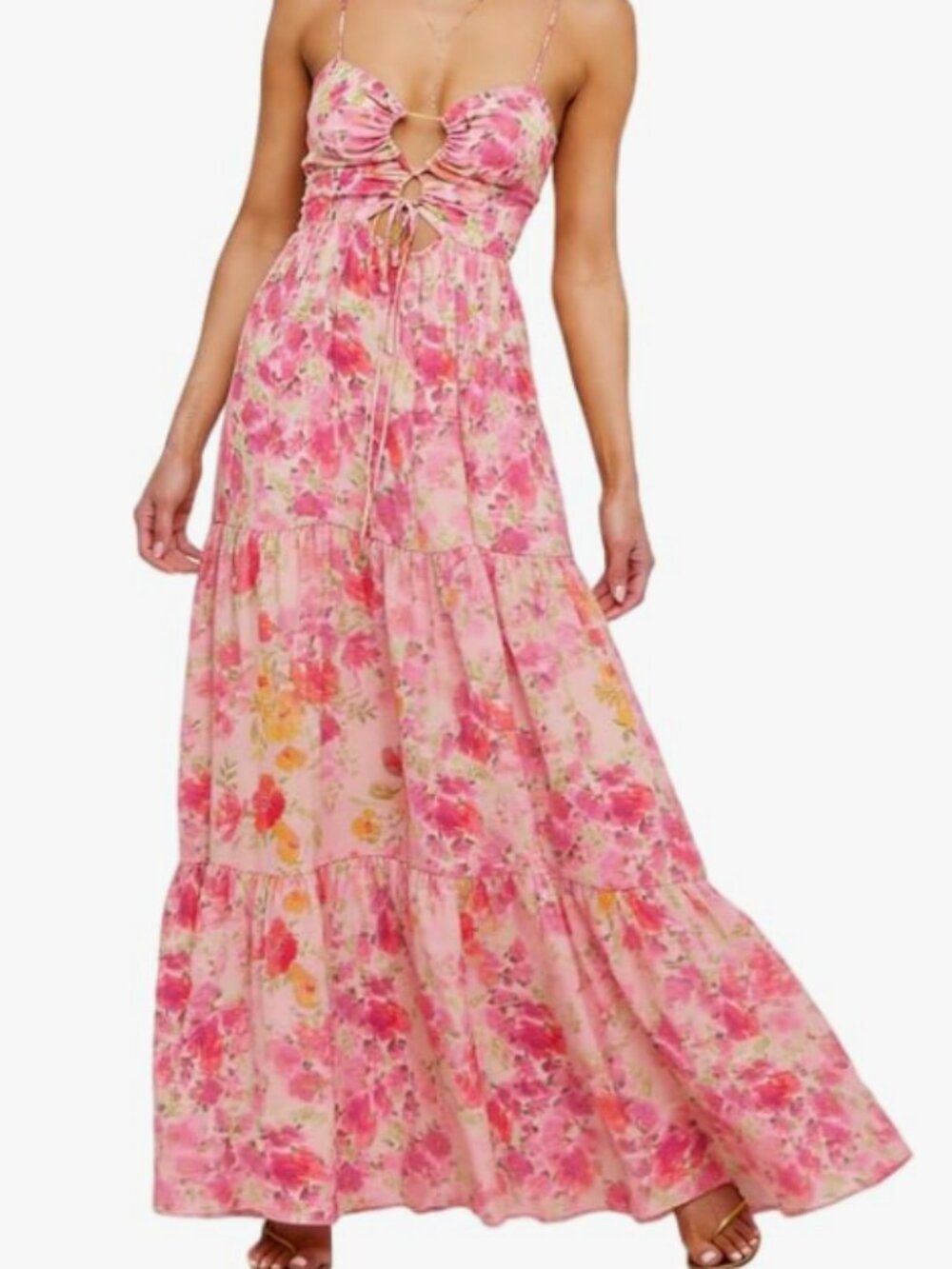 NWOT Cute Floral Long Sundresses Women Boho Smocked Spaghetti Strap Dress Maxi